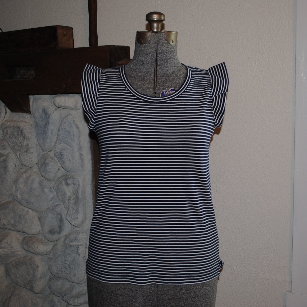 J CREW ruffled cap sleeve striped top